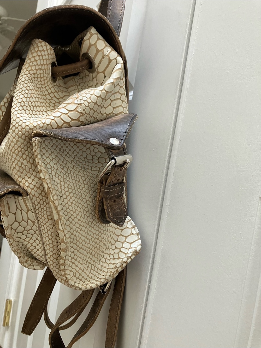 Freebird by Steven Brett Mini Backpack Leather Cream Snake Print - Picture 4 of 16